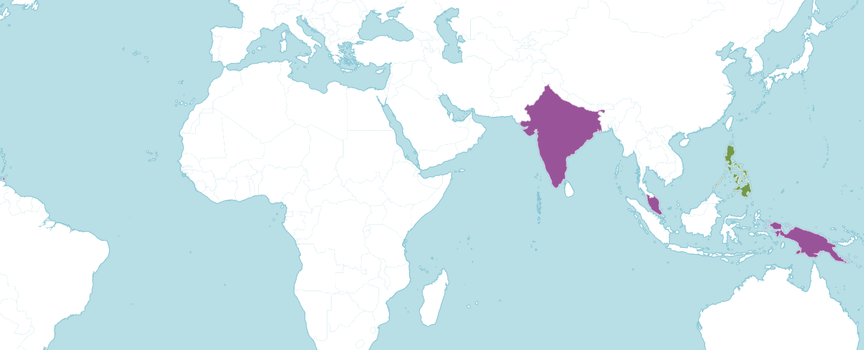 A map of the world showing where the jade vine is native and introduced to