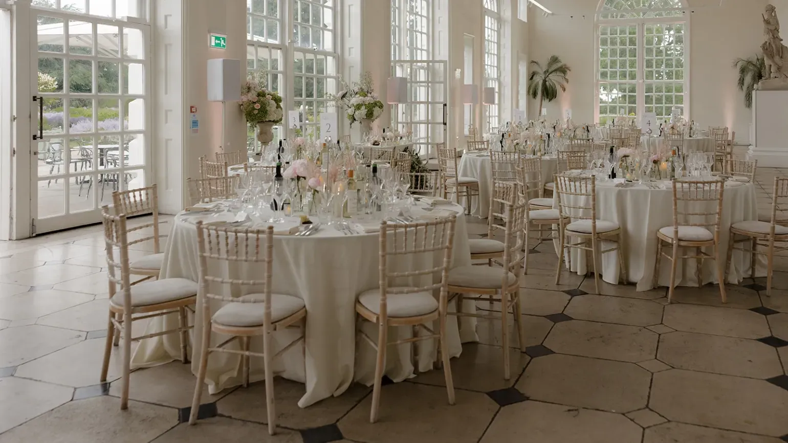 Orangery dining on round tables