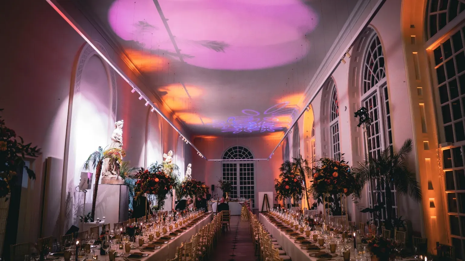 Orangery dining on long tables