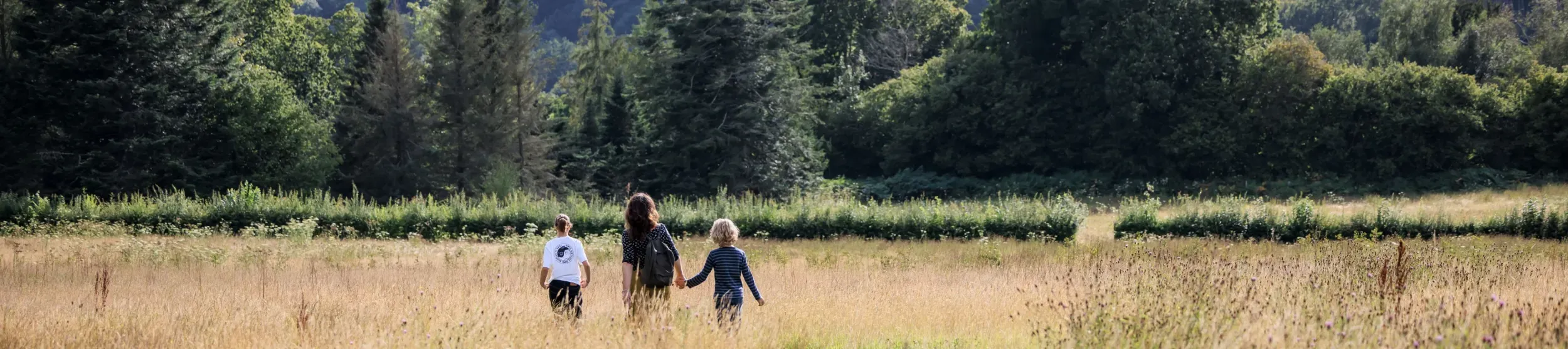 Family walking through Coronation Meadow
