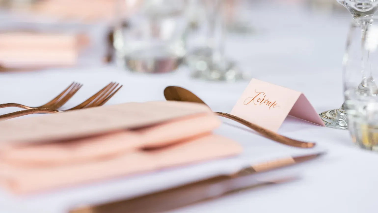 Formal dining setting with name tags