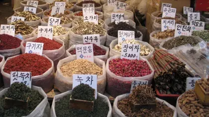 Grains, foods and spices at the Gyeongdong market in Seoul