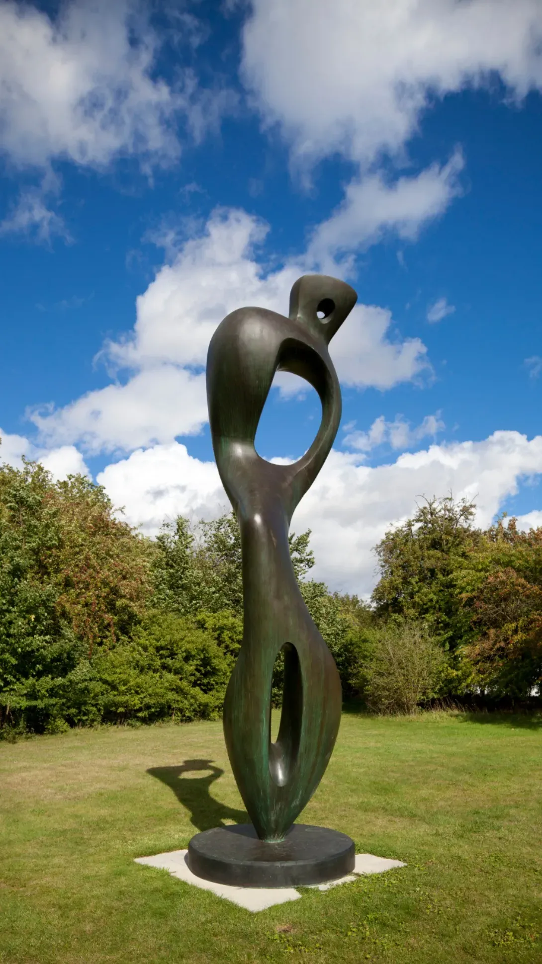 View of the large bronze sculpture Large Interior Form by Henry Moore, completed 1953–54. 