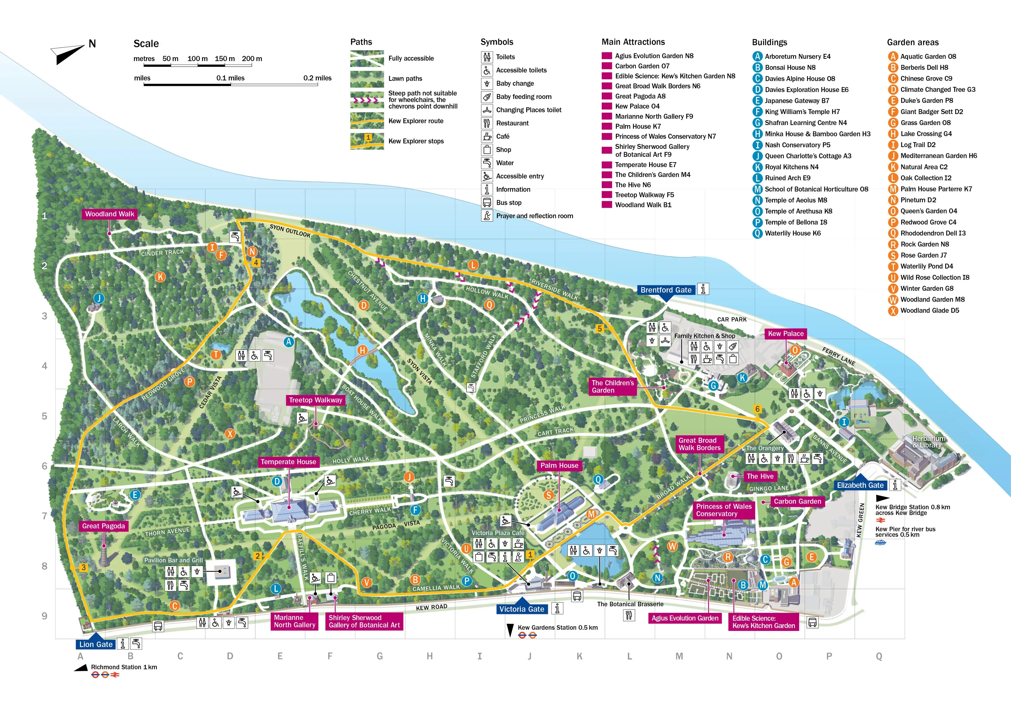 Graphic of Kew Gardens with signs to various amenities