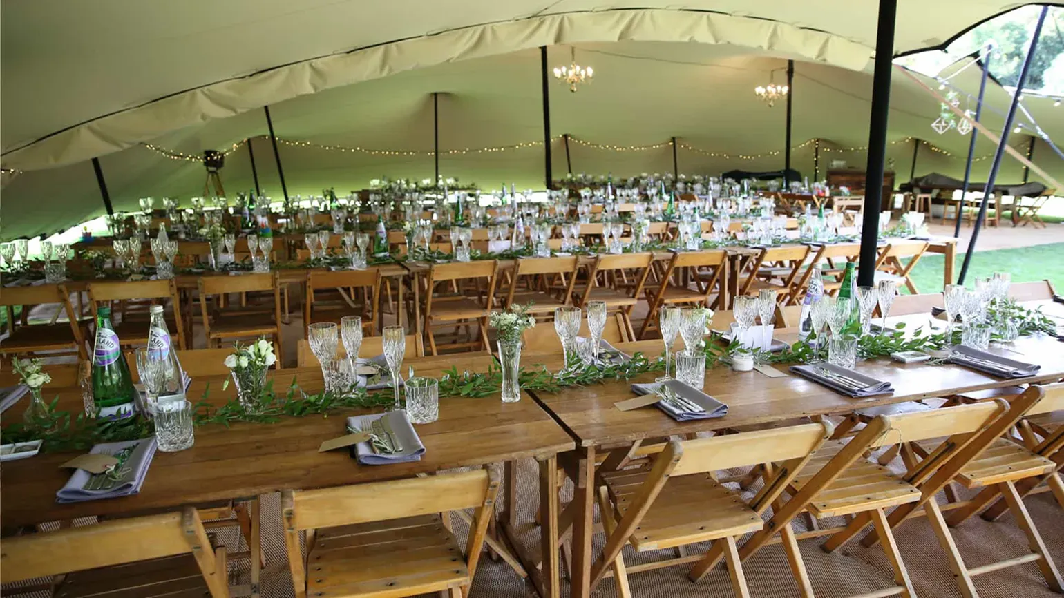 Inside a wedding marquee at Wakehurst