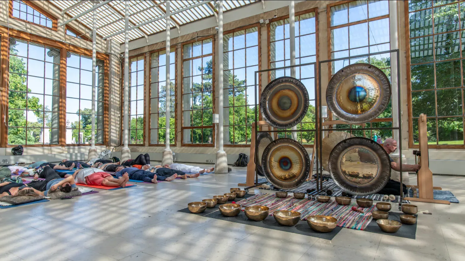 Sound bath taking place in the Nash Conservatory