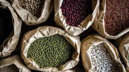 Sacks contained green, white and red beans